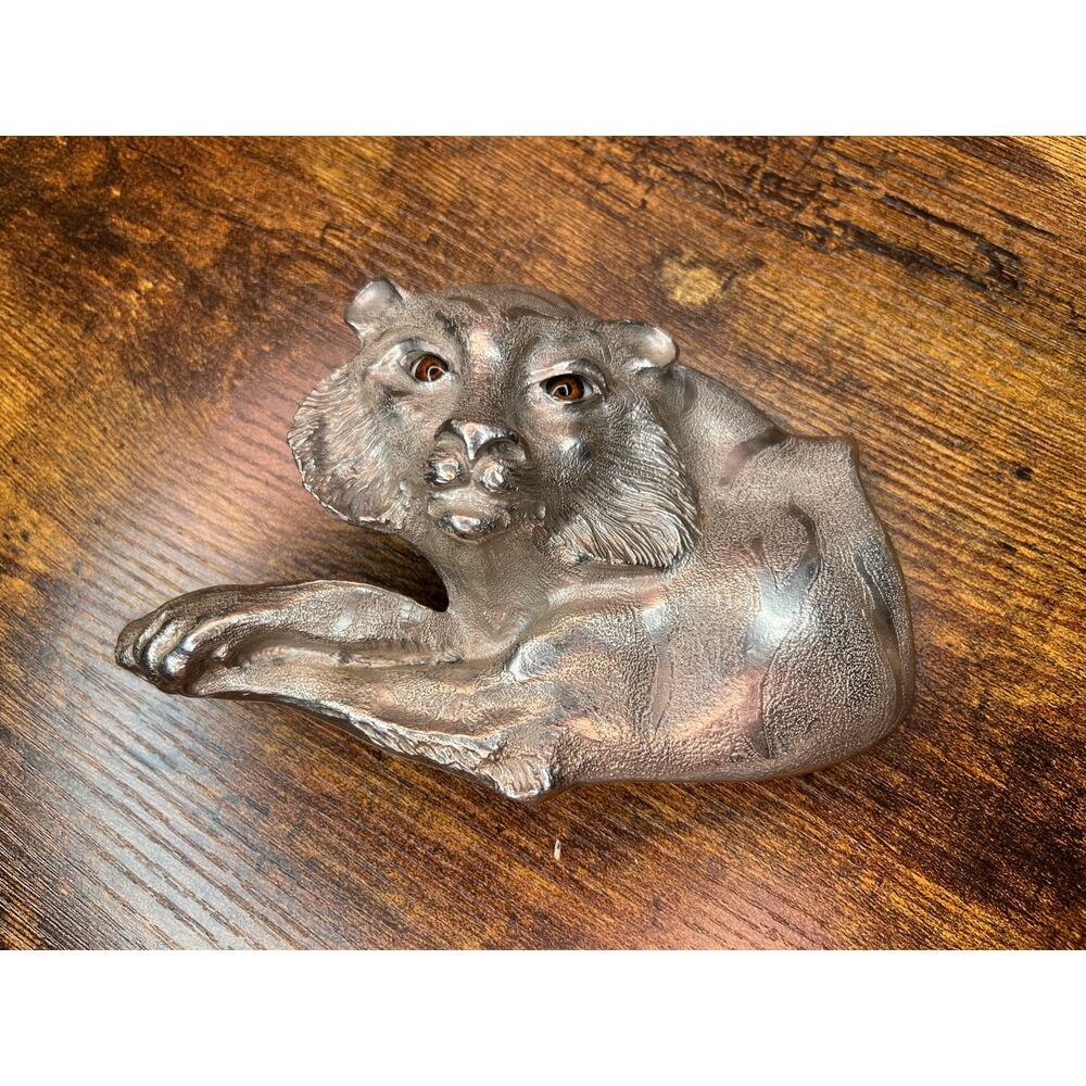 1991 Rare Christopher Ross Sterling Silver Plated Tiger Glass Eyes Belt Buckle